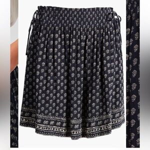 Faherty Emery Mini Skirt in Navy Blue Sz L Boho Chic Comfy Adjustable Waist